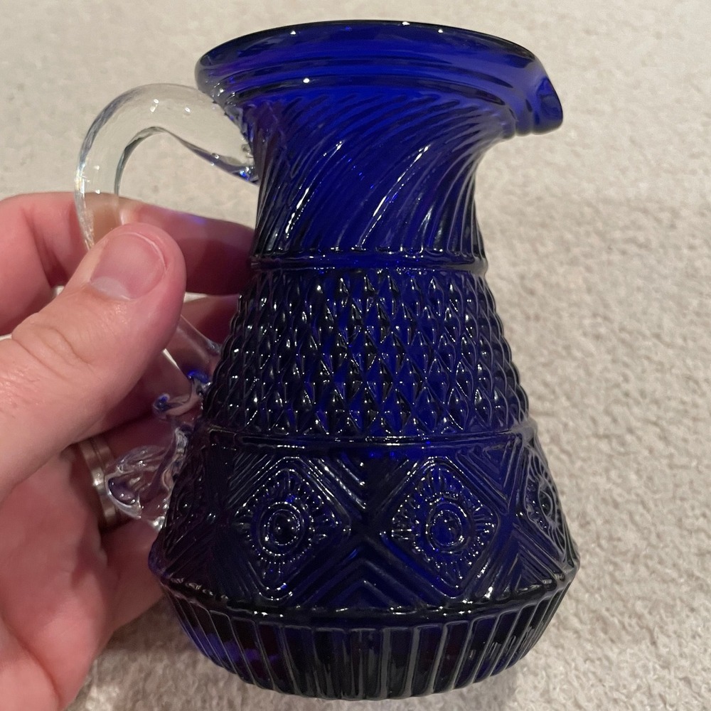 Cobalt Blue Glass Pitcher Creamer Small Decorative Vintage‎ Style Jug